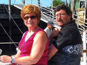 jane bowden and husband on a boat